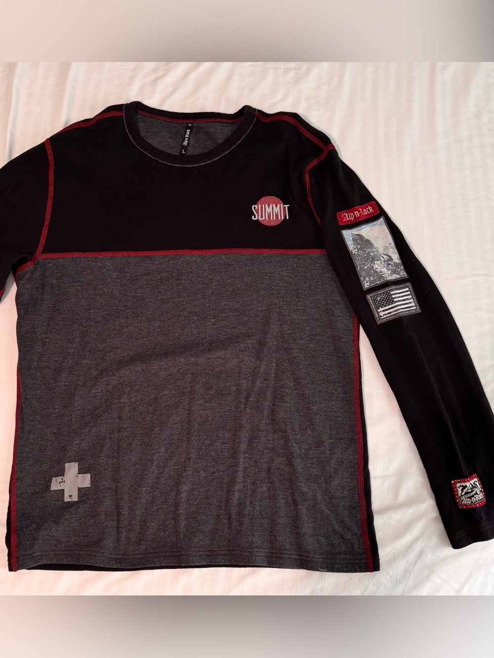 Alp N Rock Men's Long Sleeve Crewneck Shirt - Black & Charcoal with Red Trim